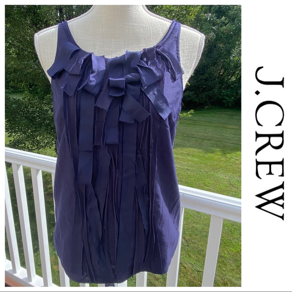 NWT Navy JCrew Cotton/Silk Ribbon Front Top, 2
